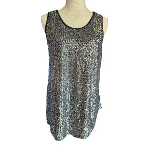 W.A.Y. Black Silver Sequin Tank Top Women's L